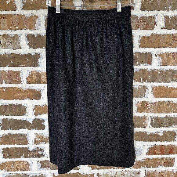 Vintage Escada Midi Skirt A-line Wool Charcoal Gray Leather Trim Size 38‎ EUC - Picture 1 of 13